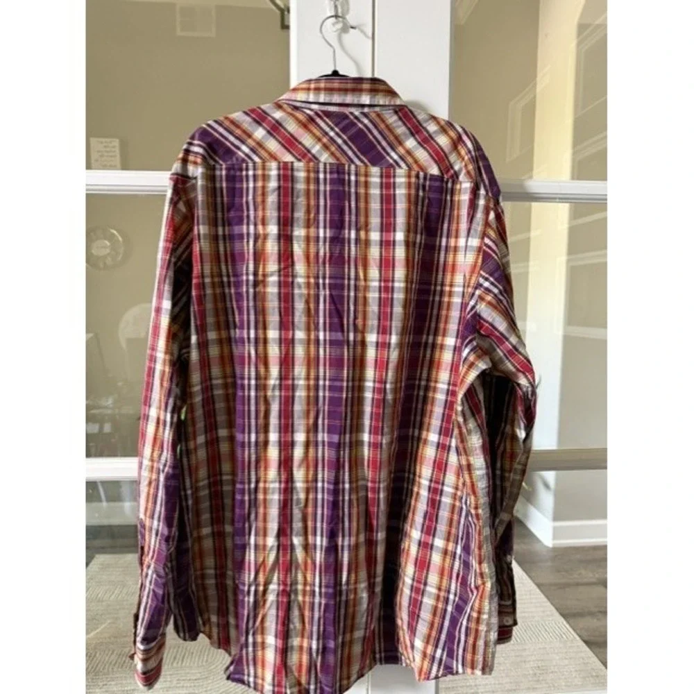 Banana Republic Mens XL Plaid Button Down Shirt Purple Red Yellow 662155 FAL09